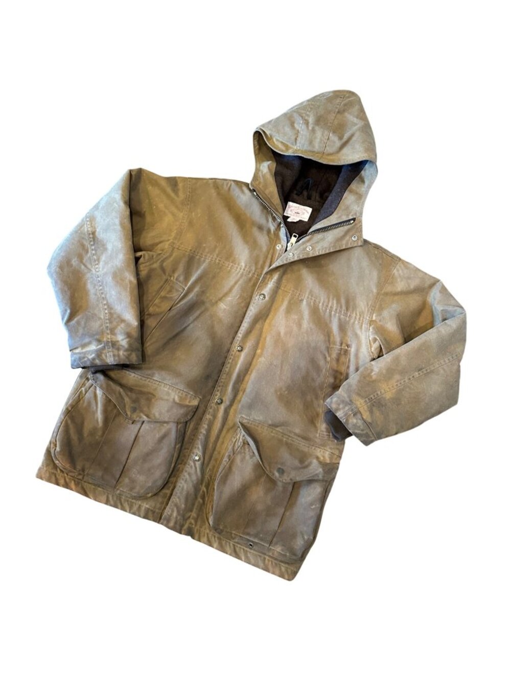 Filson Vintage 10070 Foothills Wax Cloth Hooded Jacket Coat Sz S Wool Lined Worn